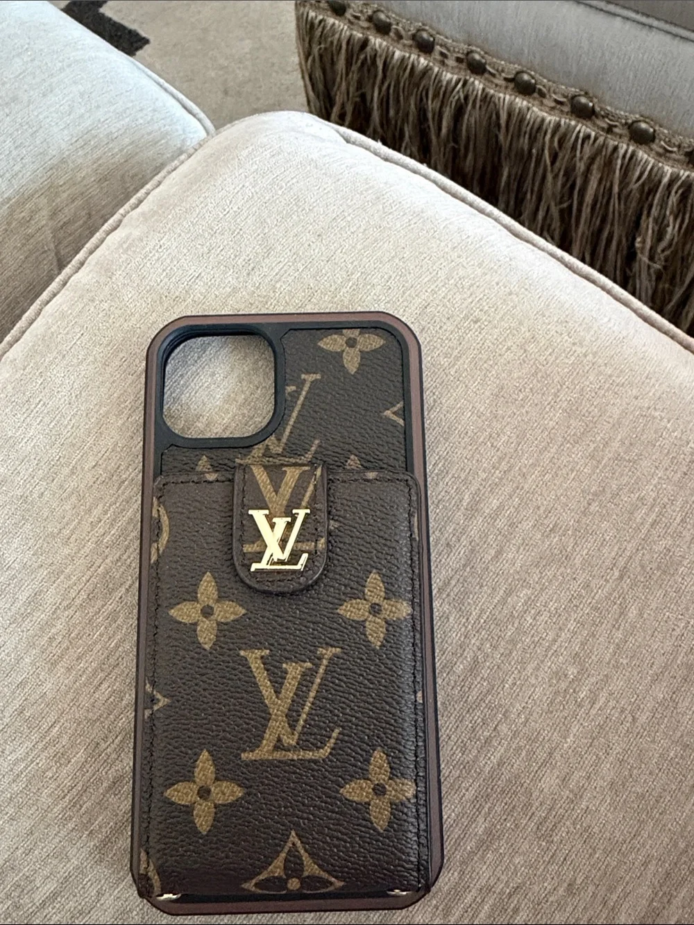 Brown & Gold Monogram Card Slot iPhone Case